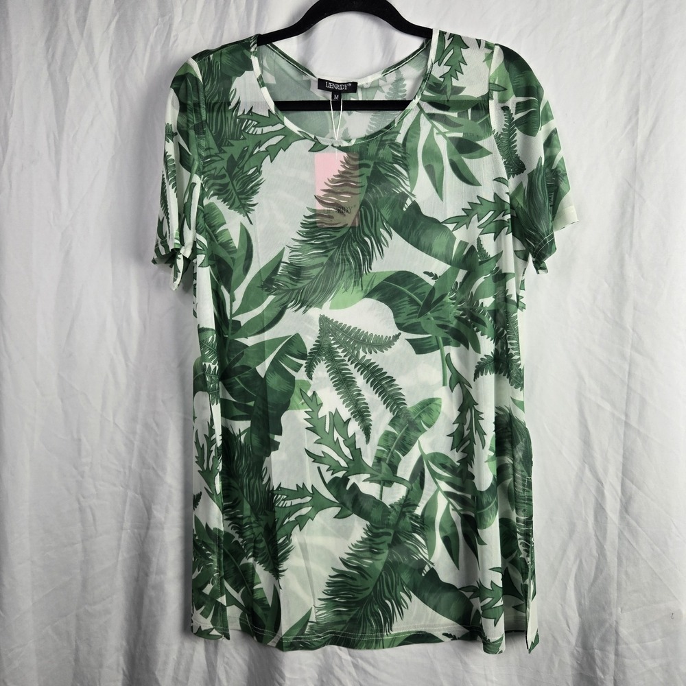 Lienridy Swim Cover Up Shirt Palm Print Women's Medium Beach Resort Cruise‎